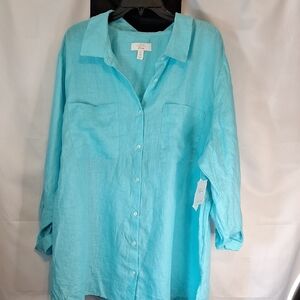Charter Club Blue Notched Collar Oversized Shirt